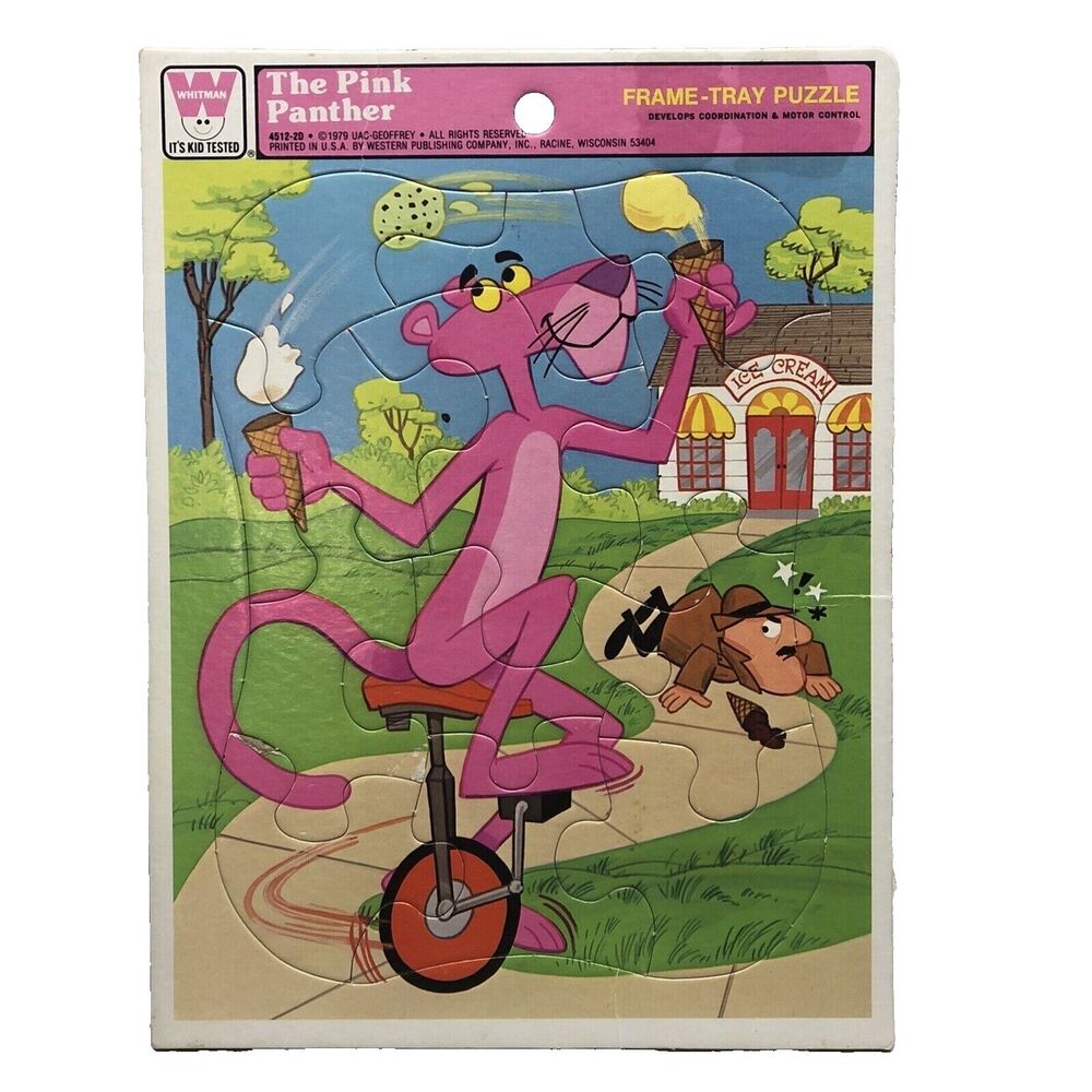 Vintage 1979 Whitman Pink Panther Frame Tray Puzzle Unicycle Ice Cream 4512-2D